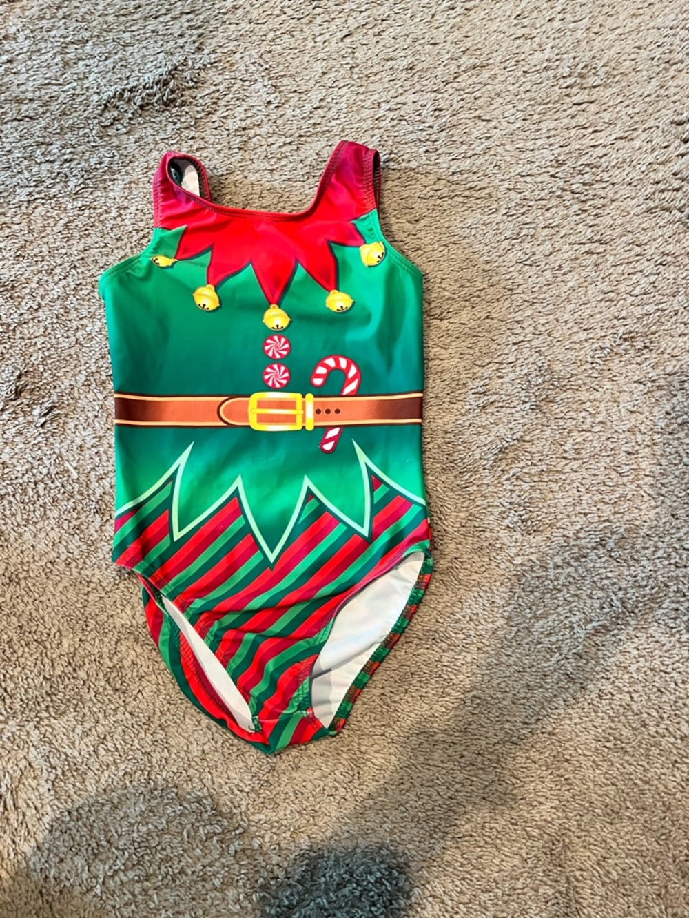 Girls Holiday Elf Leotard - Green & Red